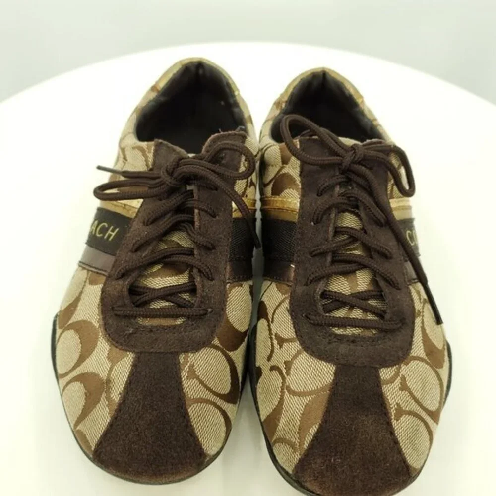 Coach Jayme Signature Suede/Canvas Sneakers 6 Brown/Tan/Gold